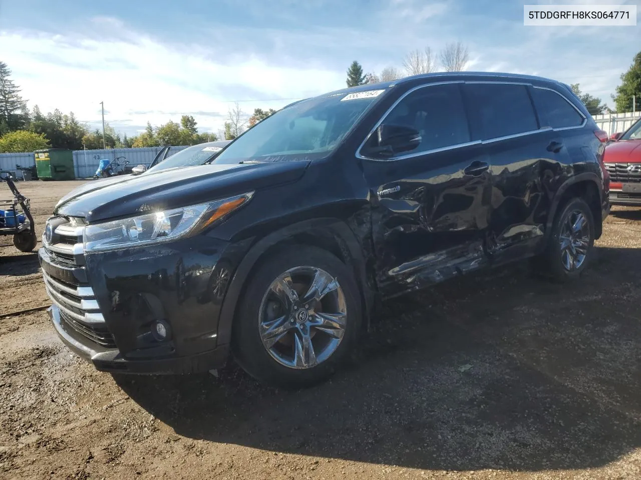 2019 Toyota Highlander Hybrid Limited VIN: 5TDDGRFH8KS064771 Lot: 65827164