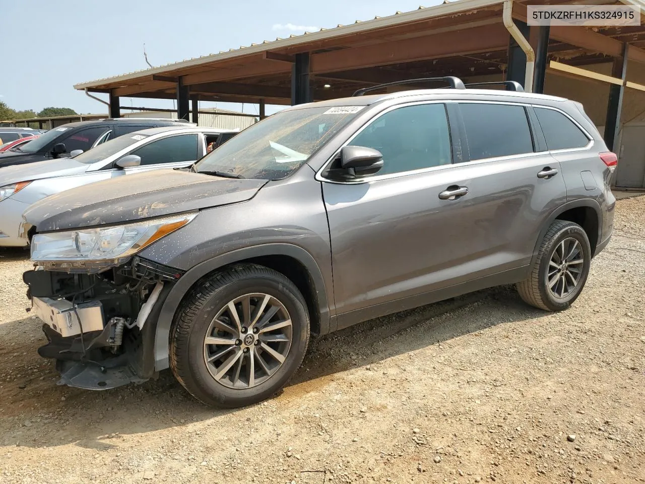 2019 Toyota Highlander Se VIN: 5TDKZRFH1KS324915 Lot: 70894424