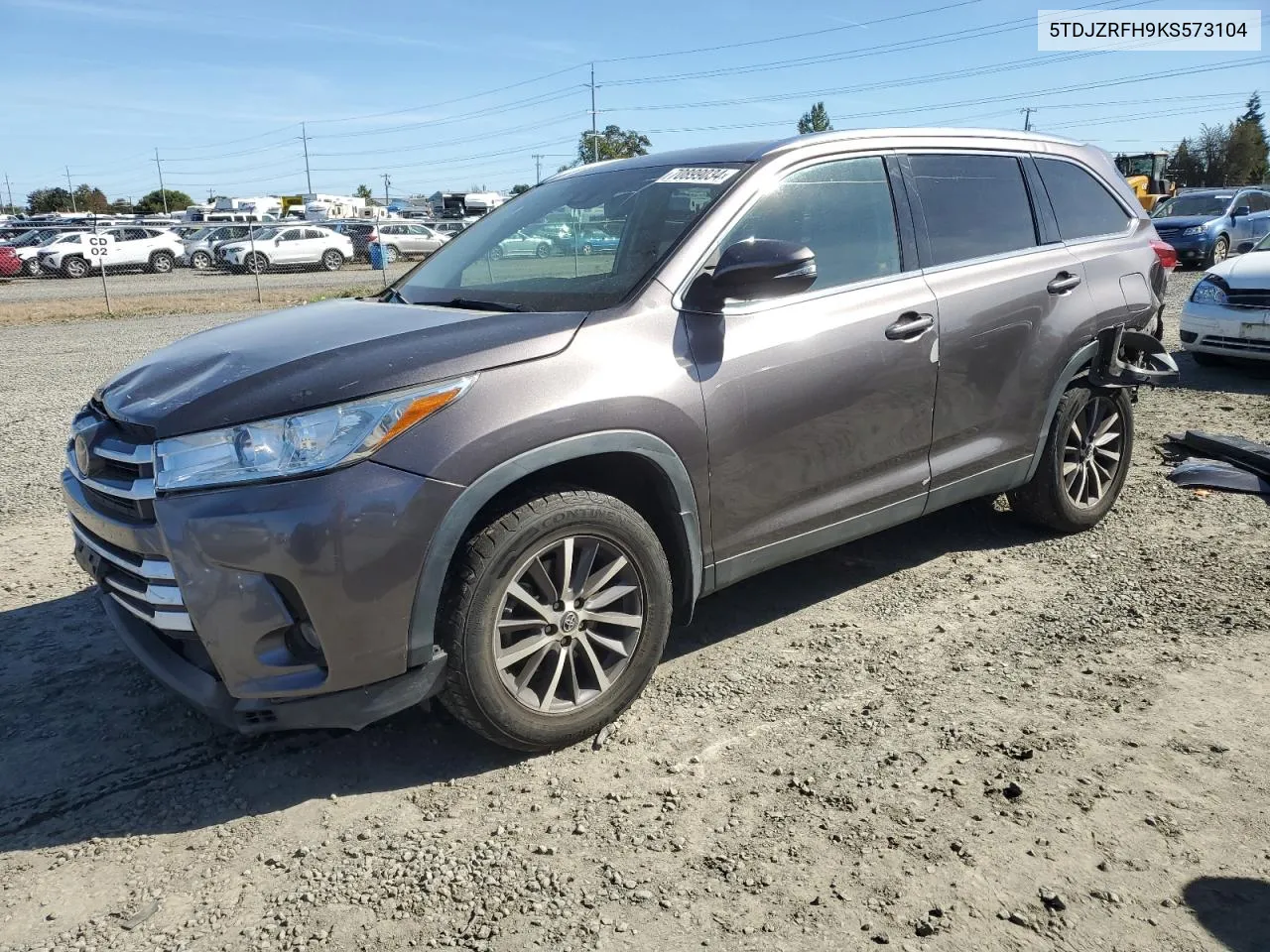 2019 Toyota Highlander Se VIN: 5TDJZRFH9KS573104 Lot: 70899034