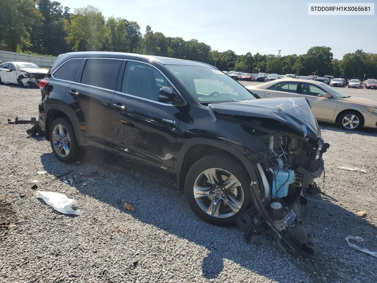 2019 Toyota Highlander Hybrid Limited VIN: 5TDDGRFH1KS065681 Lot: 70989814