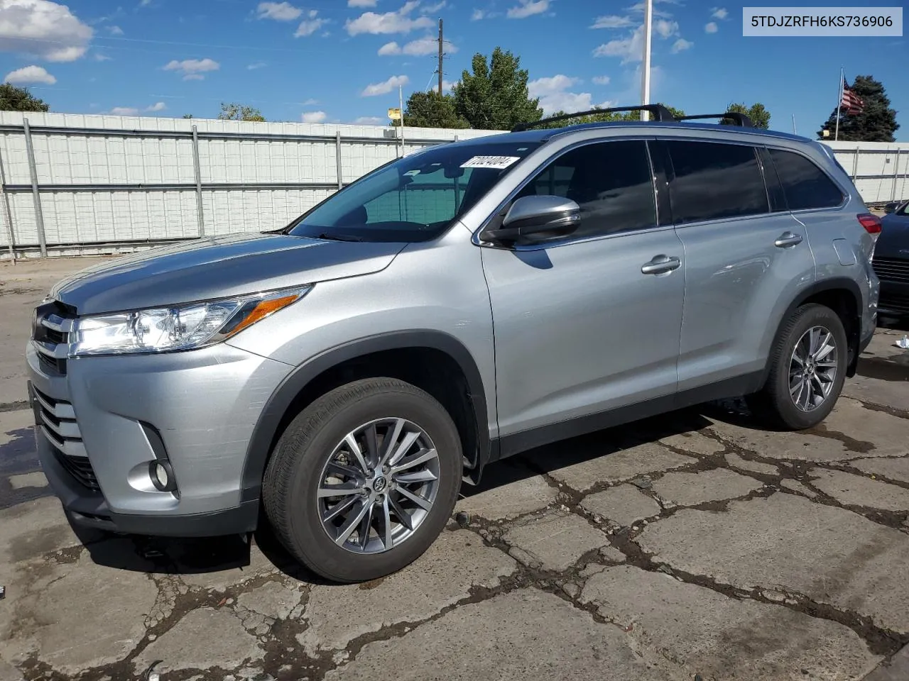 2019 Toyota Highlander Se VIN: 5TDJZRFH6KS736906 Lot: 72024004