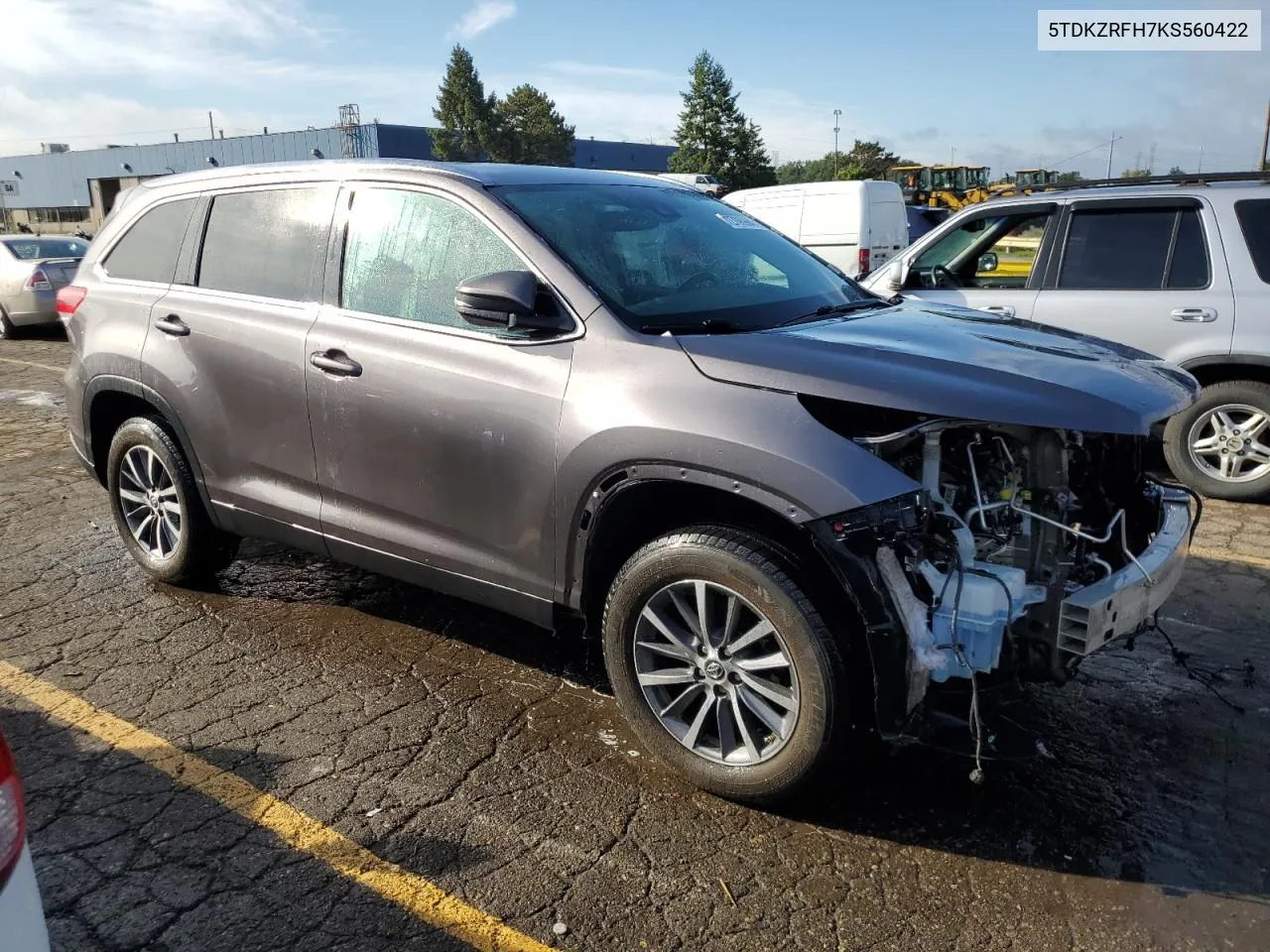 2019 Toyota Highlander Se VIN: 5TDKZRFH7KS560422 Lot: 72706984