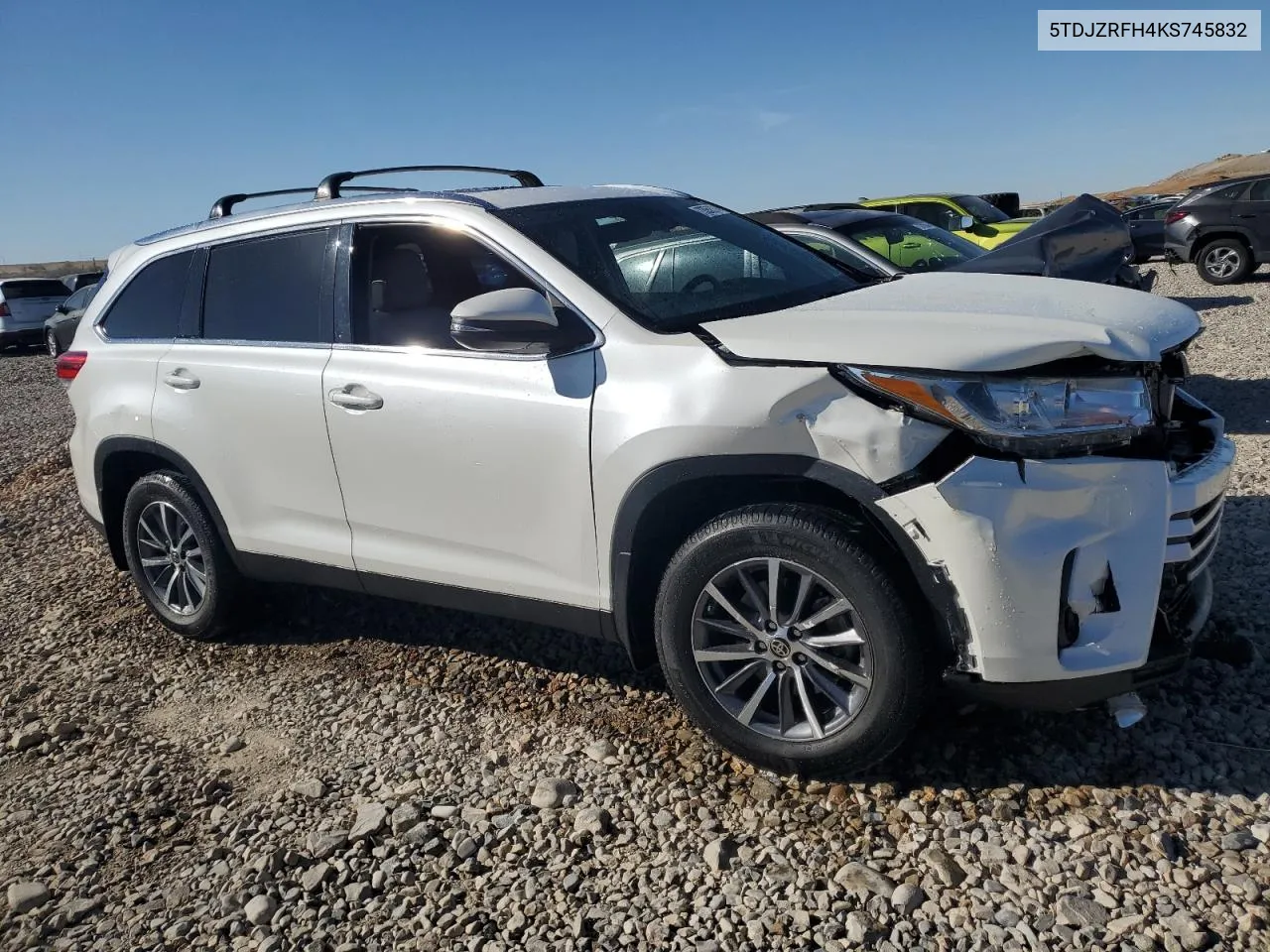 2019 Toyota Highlander Se VIN: 5TDJZRFH4KS745832 Lot: 73552574