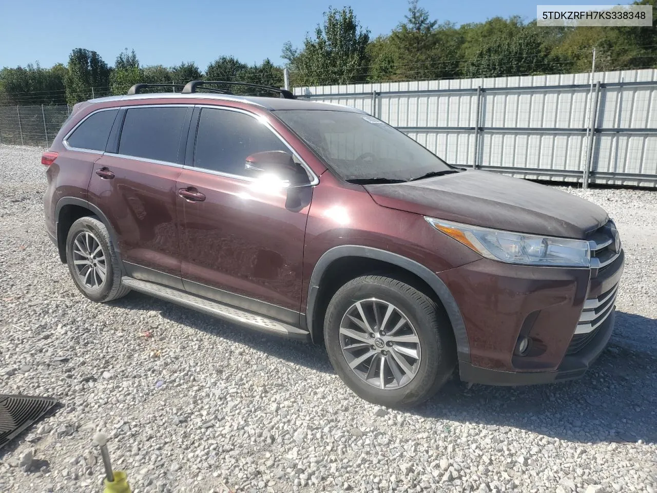 2019 Toyota Highlander Se VIN: 5TDKZRFH7KS338348 Lot: 74007684