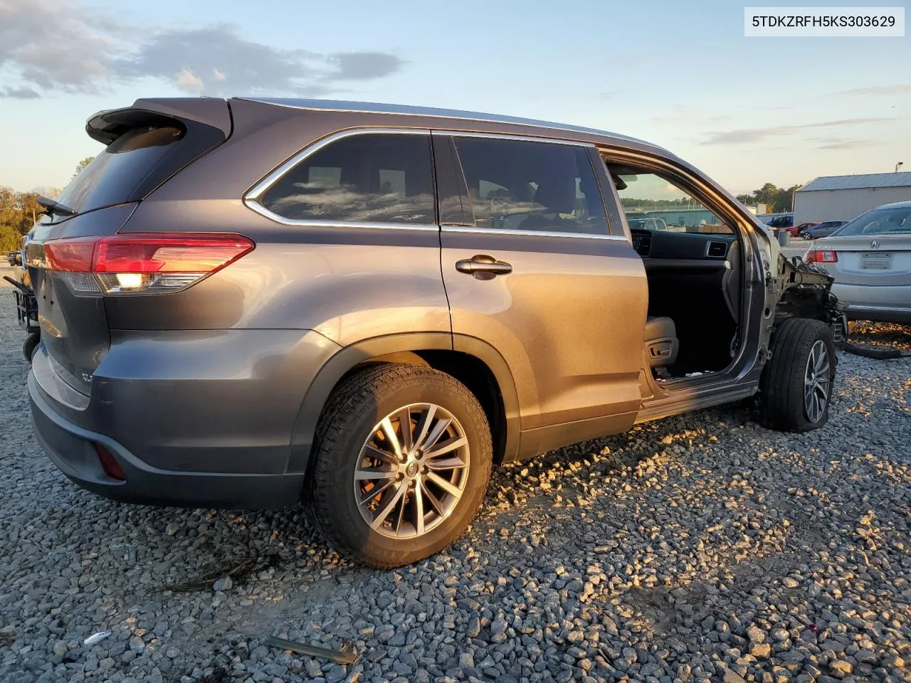 2019 Toyota Highlander Se VIN: 5TDKZRFH5KS303629 Lot: 74191624