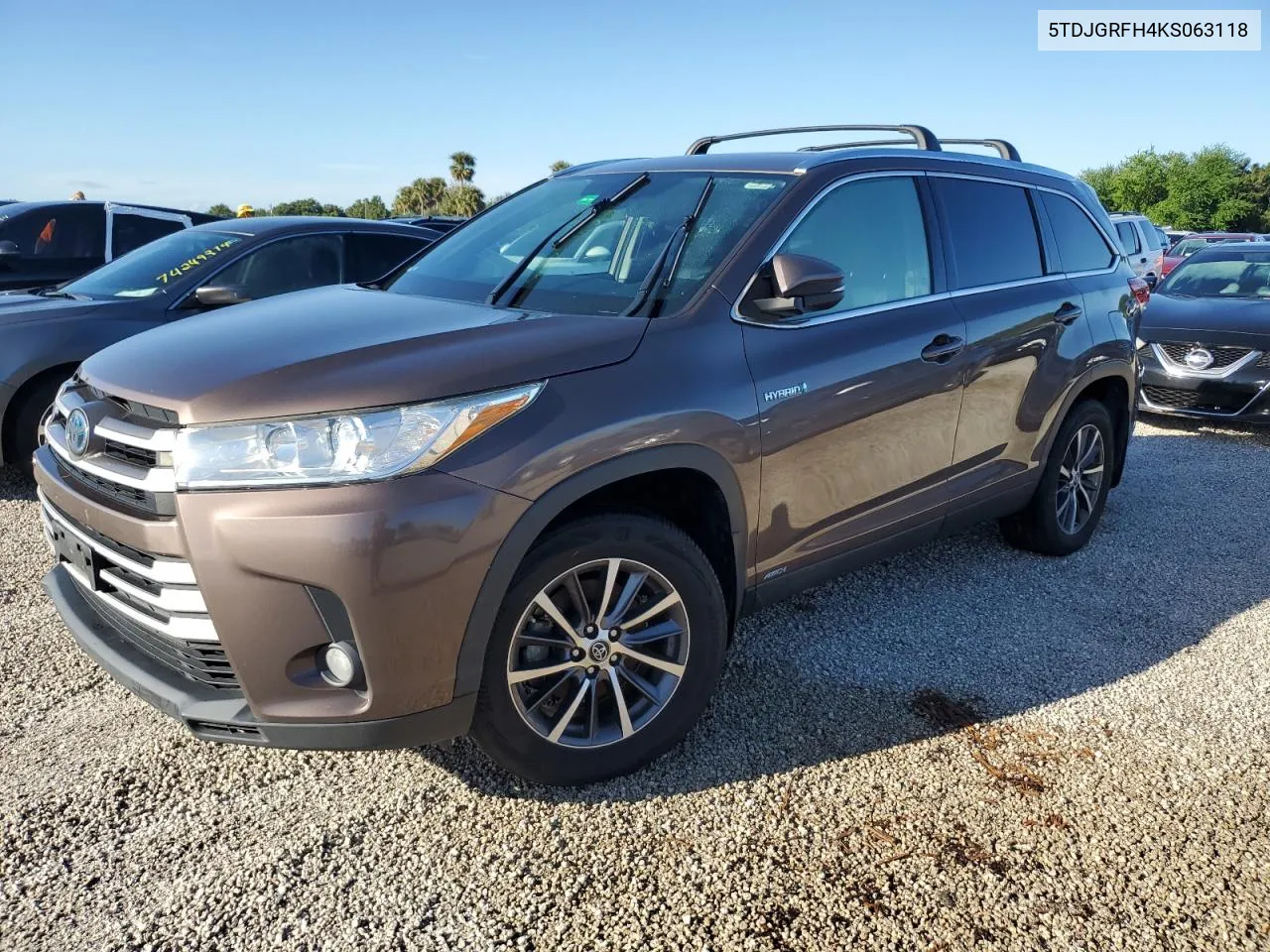 2019 Toyota Highlander Hybrid VIN: 5TDJGRFH4KS063118 Lot: 74213124