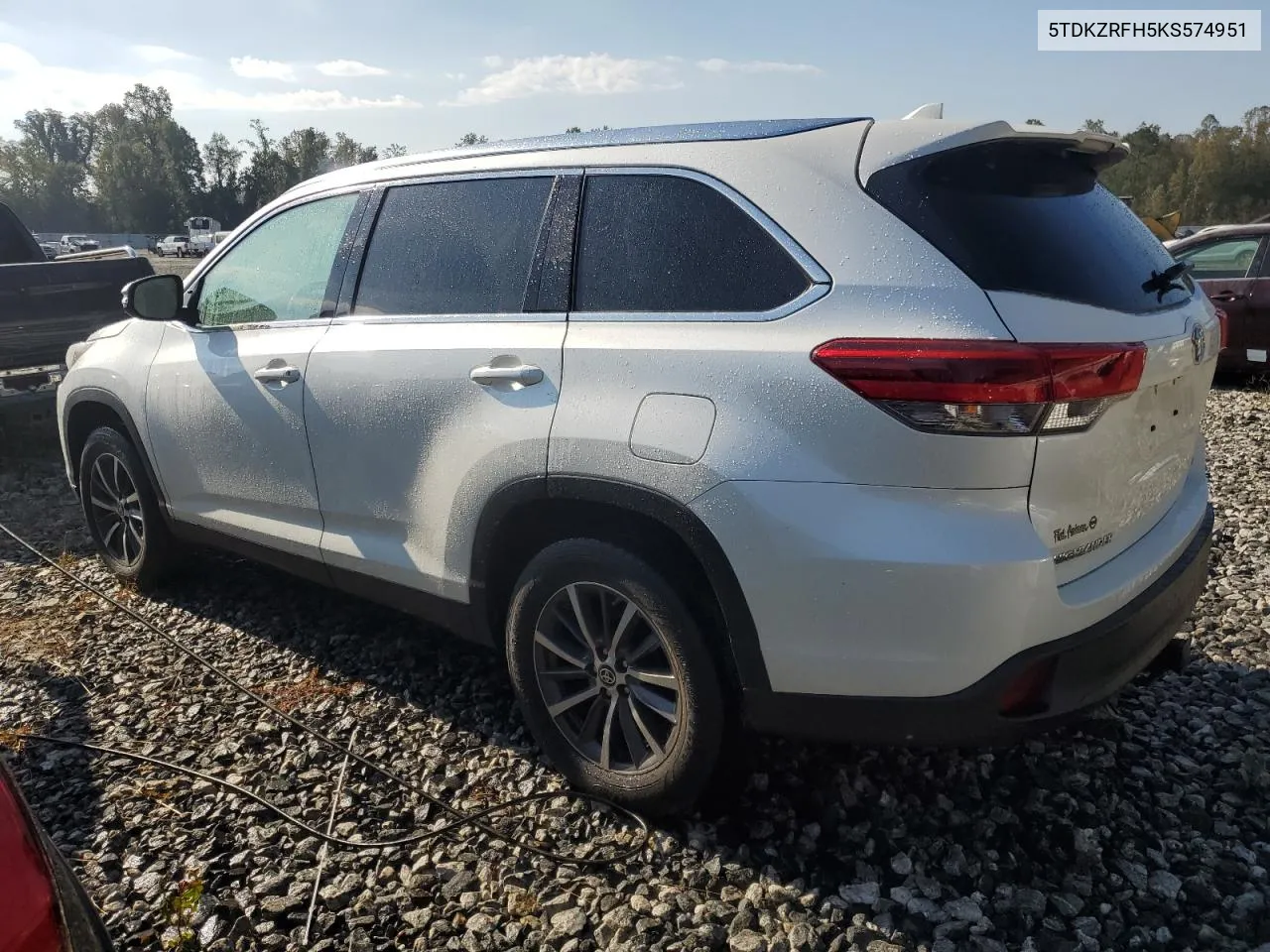 2019 Toyota Highlander Se VIN: 5TDKZRFH5KS574951 Lot: 74878464