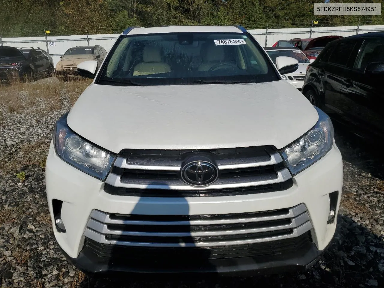 2019 Toyota Highlander Se VIN: 5TDKZRFH5KS574951 Lot: 74878464