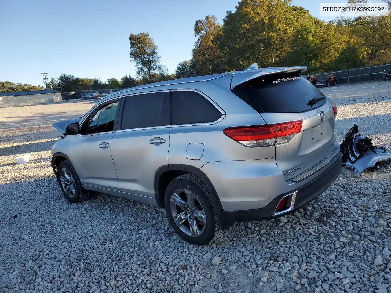 2019 Toyota Highlander Limited VIN: 5TDDZRFH7KS995692 Lot: 74896974