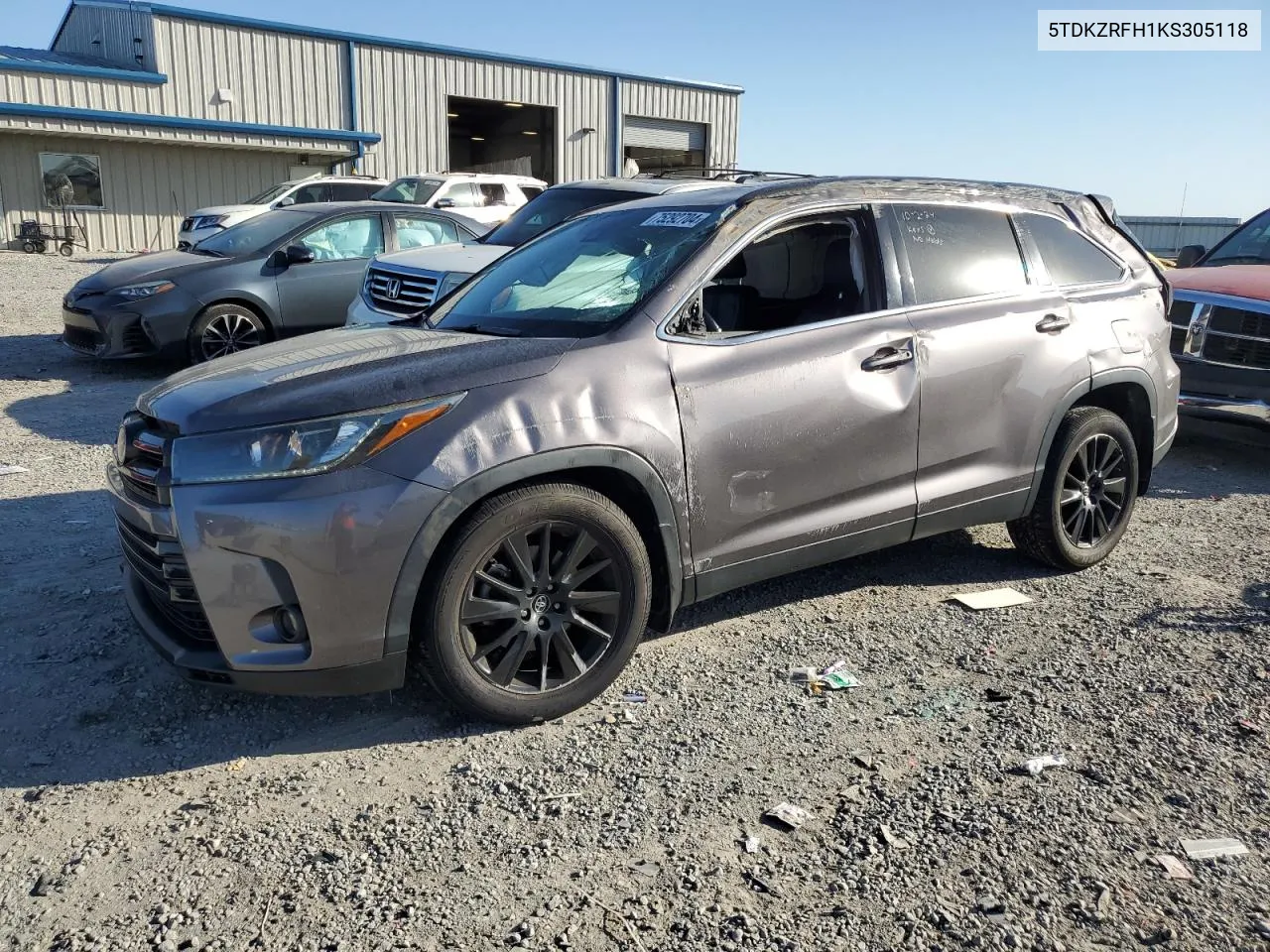 2019 Toyota Highlander Se VIN: 5TDKZRFH1KS305118 Lot: 75292704