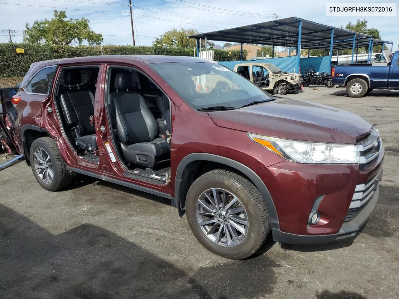 2019 Toyota Highlander Hybrid VIN: 5TDJGRFH8KS072016 Lot: 75728924