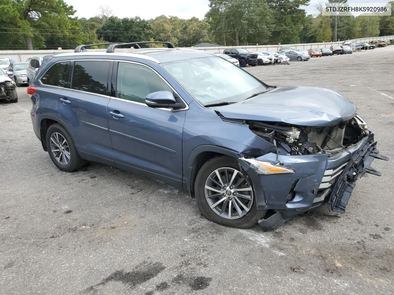 2019 Toyota Highlander Se VIN: 5TDJZRFH8KS920986 Lot: 76440674