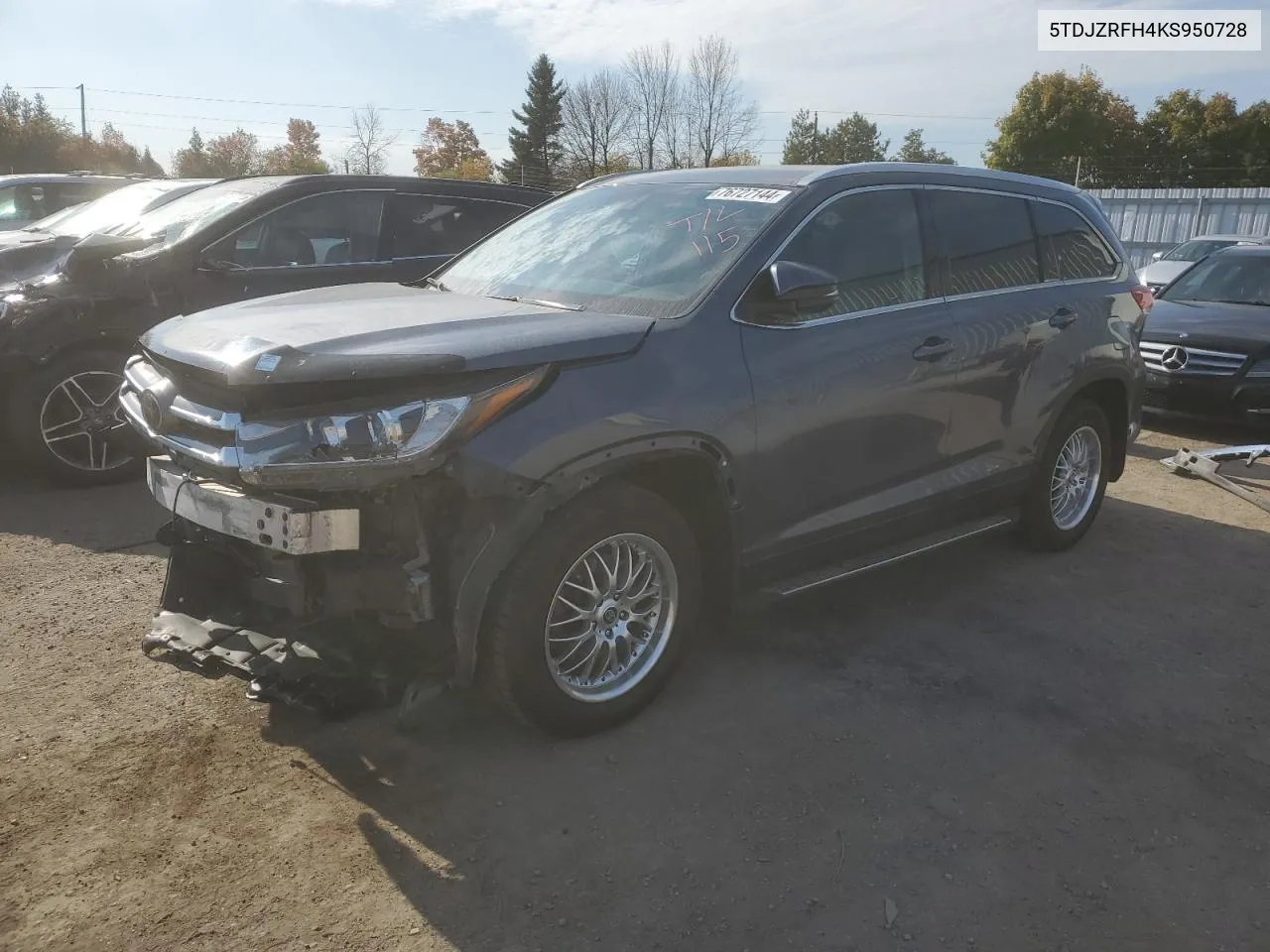 2019 Toyota Highlander Se VIN: 5TDJZRFH4KS950728 Lot: 76727144