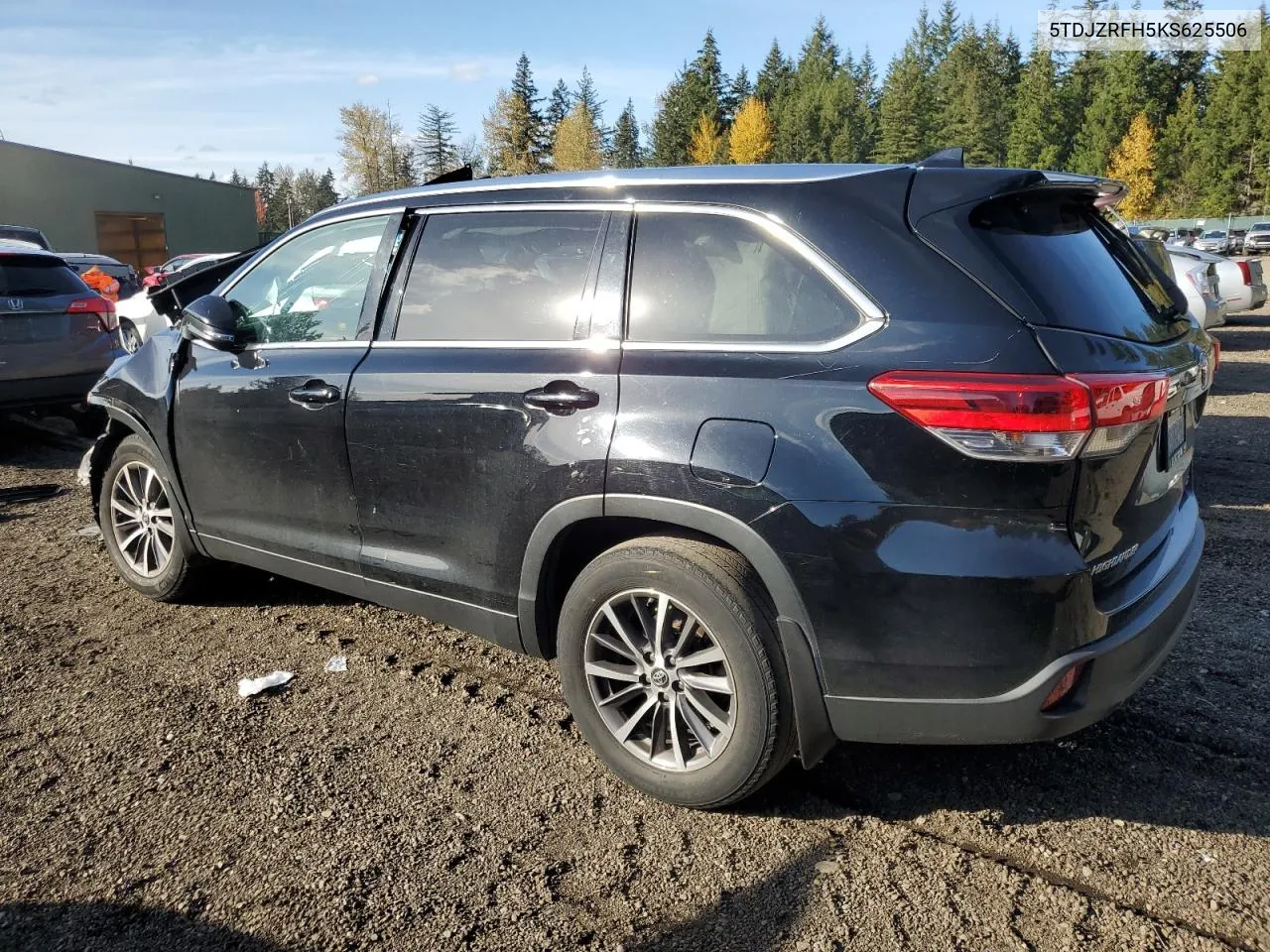 2019 Toyota Highlander Se VIN: 5TDJZRFH5KS625506 Lot: 77620444