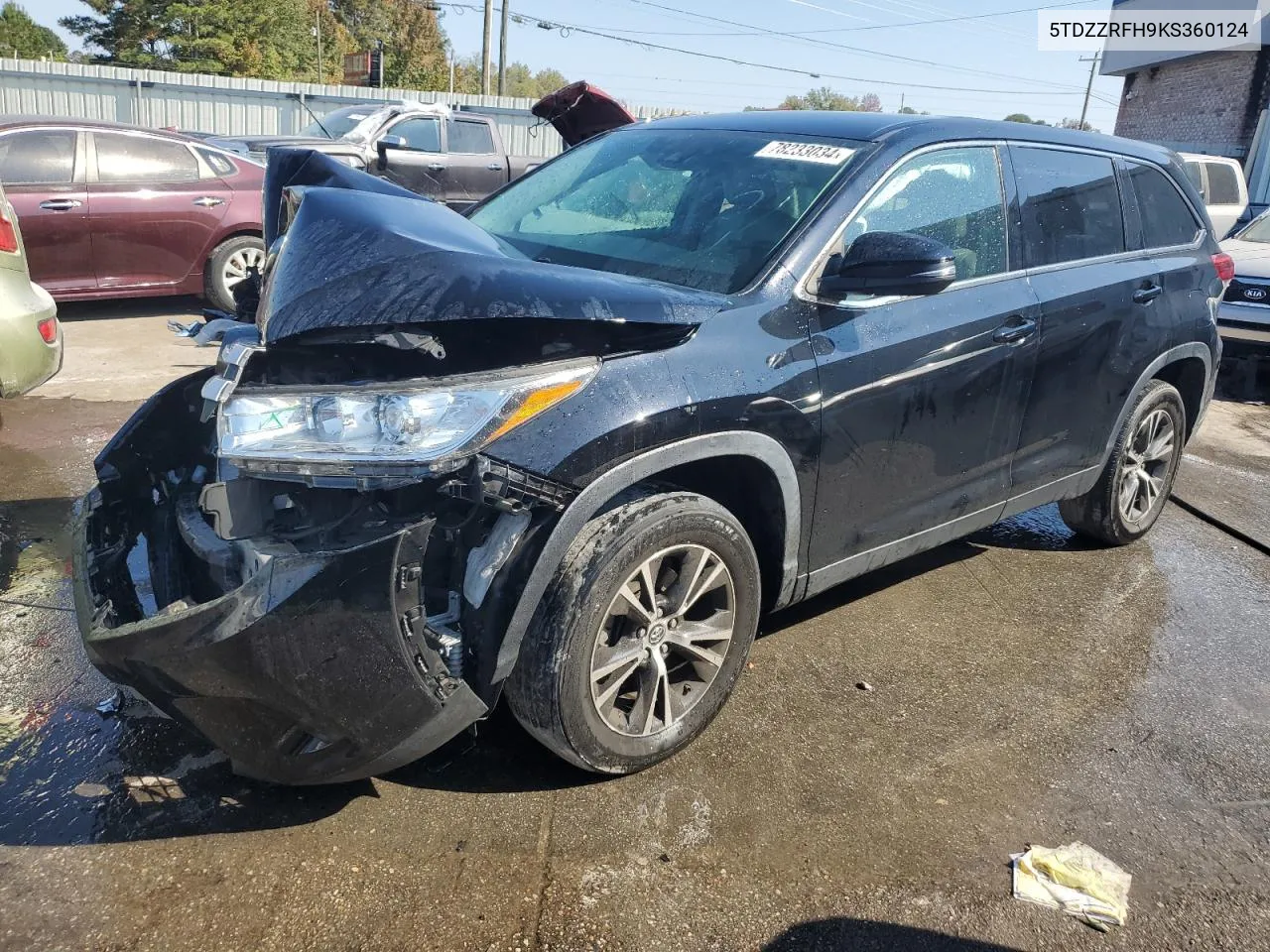 2019 Toyota Highlander Le VIN: 5TDZZRFH9KS360124 Lot: 78233034