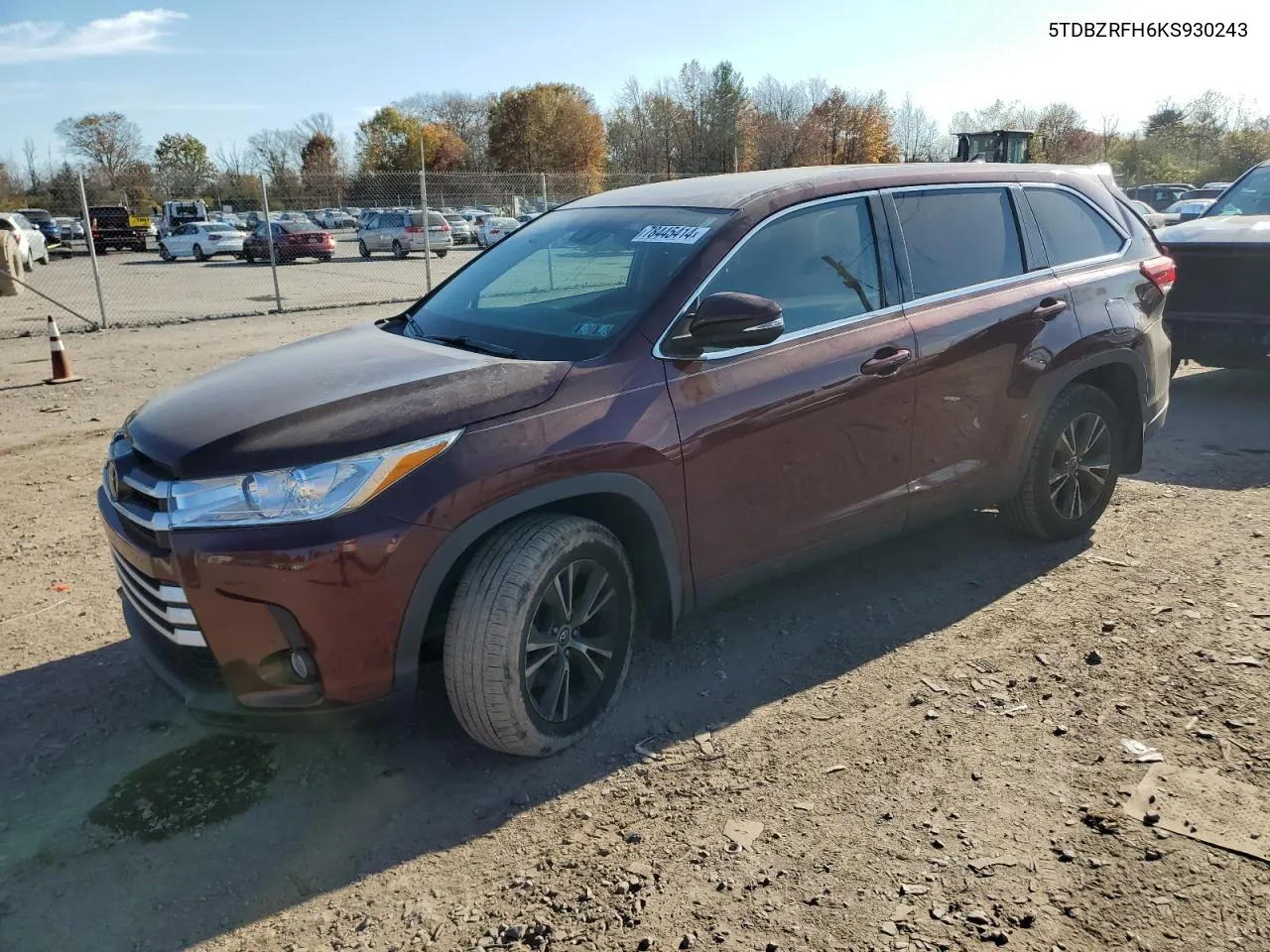 2019 Toyota Highlander Le VIN: 5TDBZRFH6KS930243 Lot: 78445414