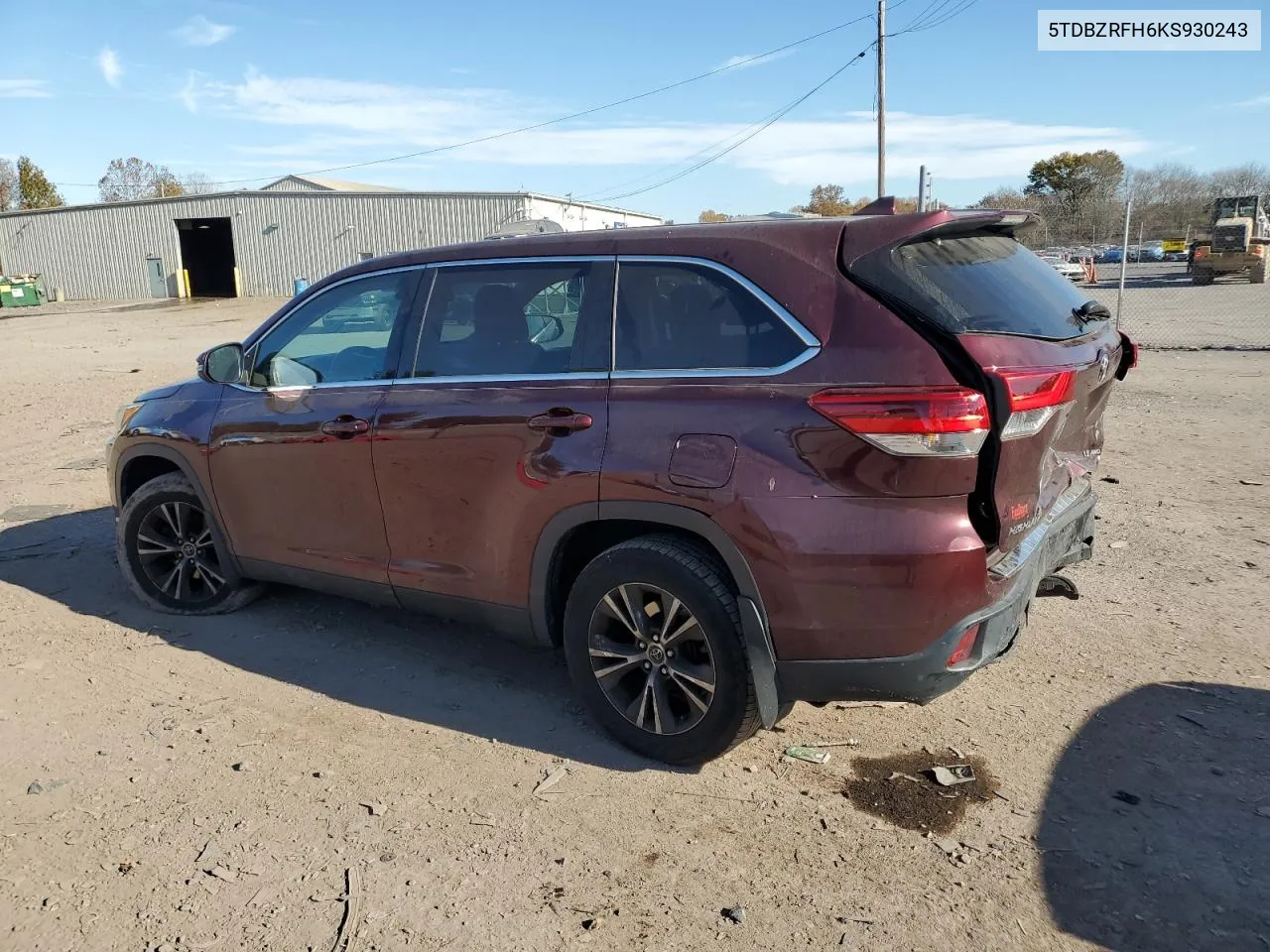 2019 Toyota Highlander Le VIN: 5TDBZRFH6KS930243 Lot: 78445414