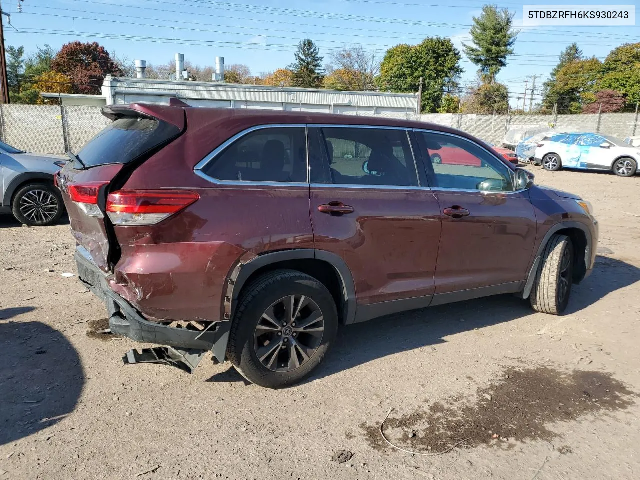 2019 Toyota Highlander Le VIN: 5TDBZRFH6KS930243 Lot: 78445414