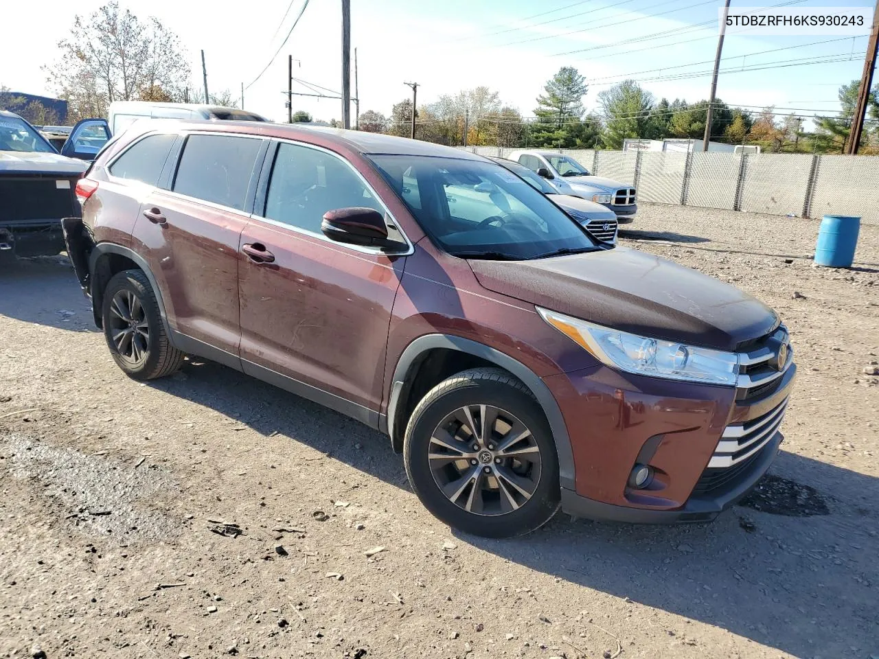 2019 Toyota Highlander Le VIN: 5TDBZRFH6KS930243 Lot: 78445414