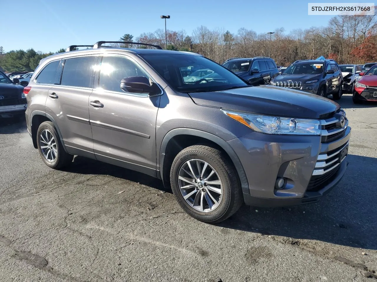 2019 Toyota Highlander Se VIN: 5TDJZRFH2KS617668 Lot: 80375504