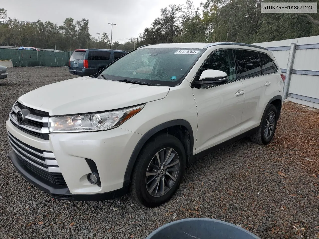 2019 Toyota Highlander Se VIN: 5TDKZRFH1KS571240 Lot: 81410764