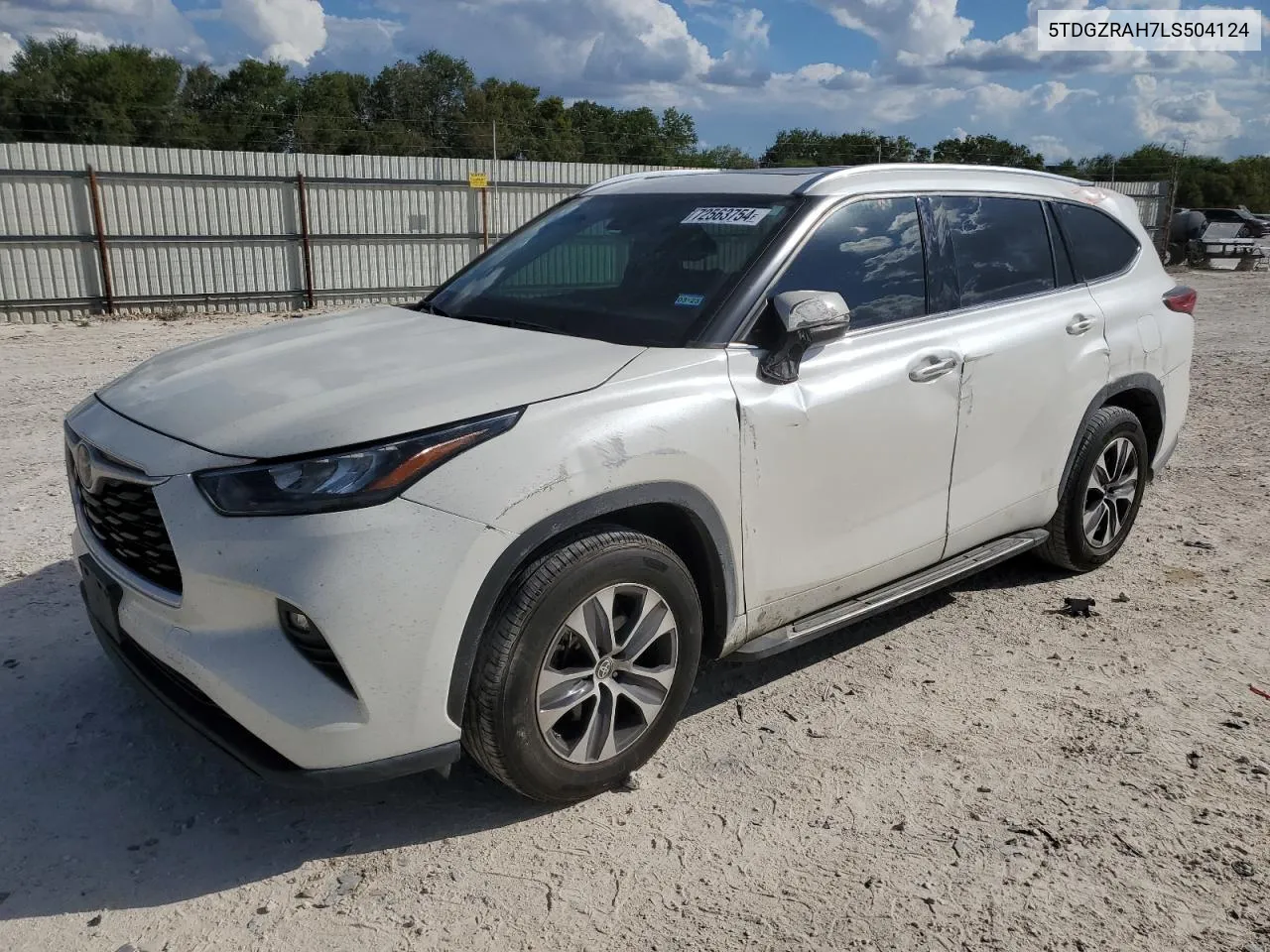 2020 Toyota Highlander Xle VIN: 5TDGZRAH7LS504124 Lot: 72563754