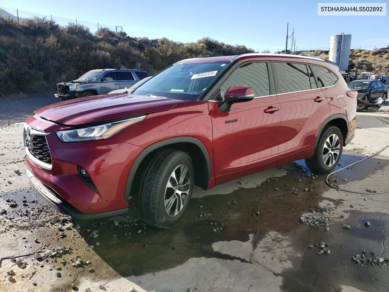 2020 Toyota Highlander Hybrid Xle VIN: 5TDHARAH4LS502892 Lot: 79463324