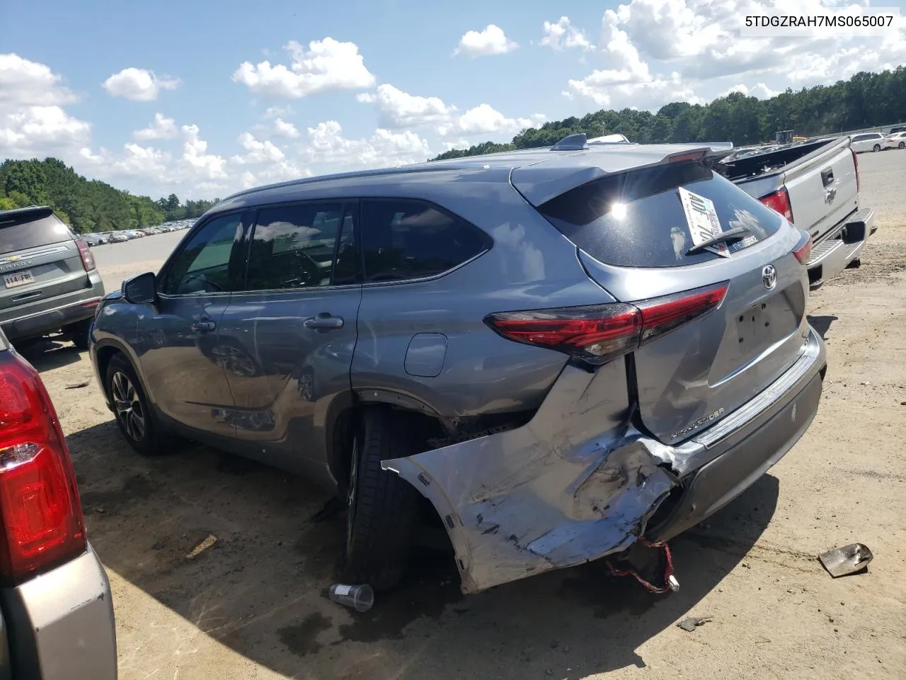 2021 Toyota Highlander Xle VIN: 5TDGZRAH7MS065007 Lot: 60638314