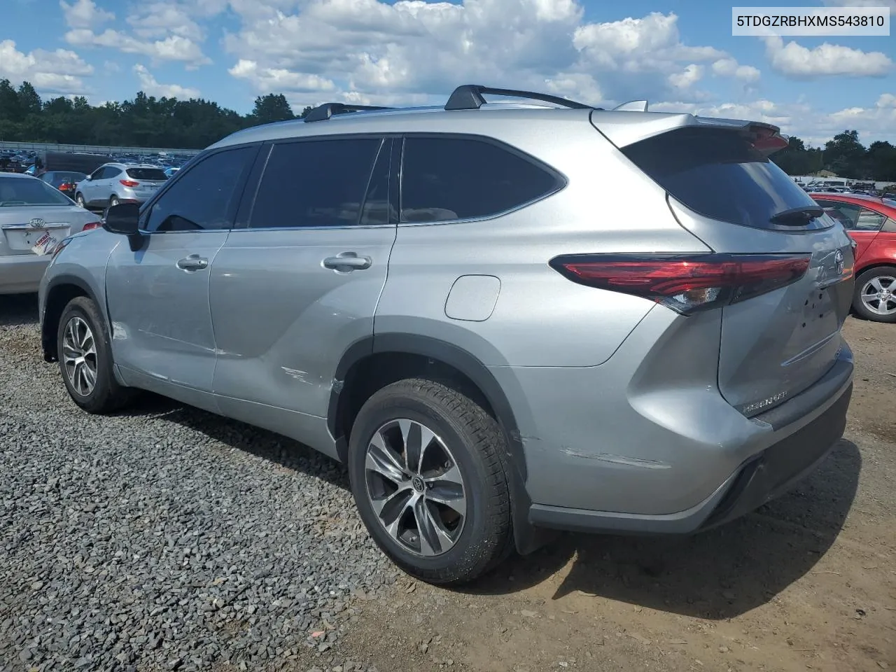 2021 Toyota Highlander Xle VIN: 5TDGZRBHXMS543810 Lot: 60736424