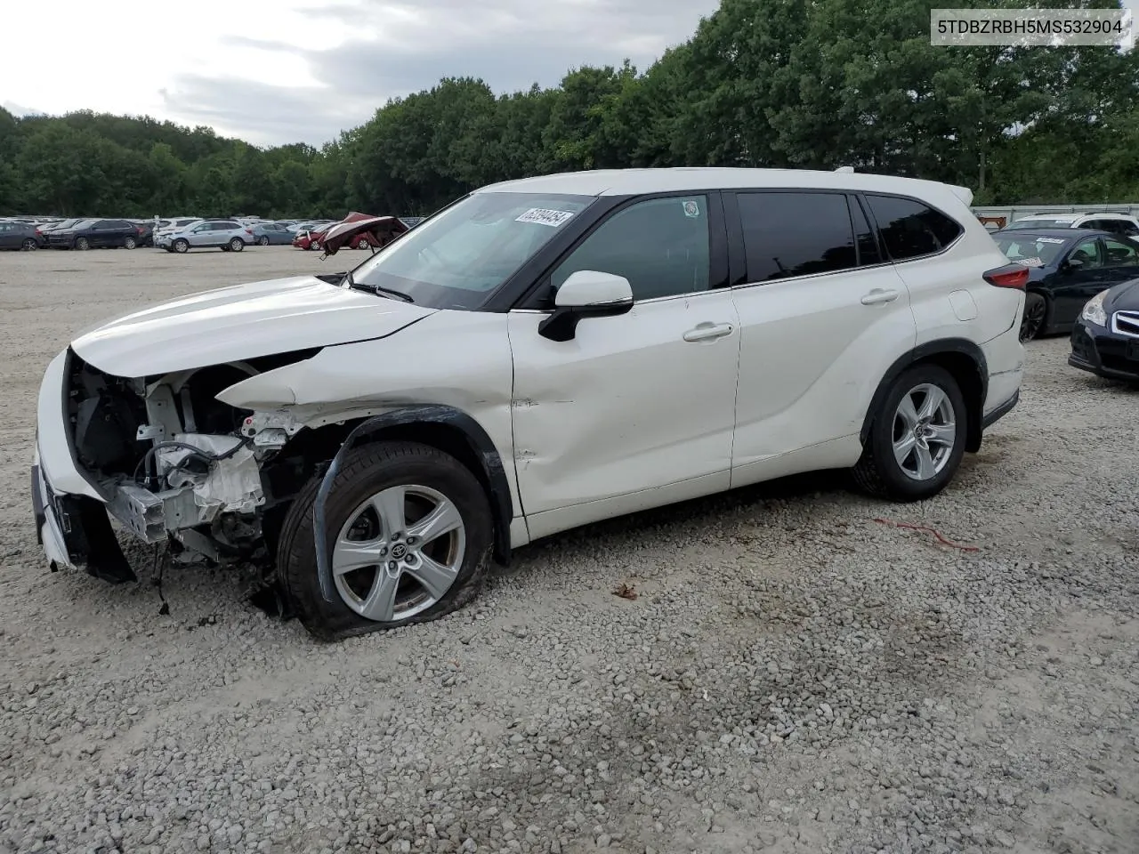 2021 Toyota Highlander L VIN: 5TDBZRBH5MS532904 Lot: 62394454