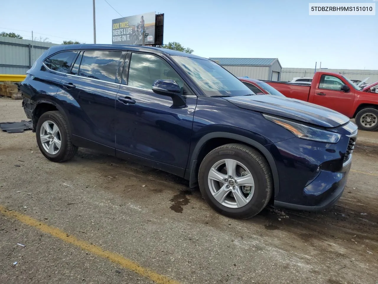 2021 Toyota Highlander L VIN: 5TDBZRBH9MS151010 Lot: 72331514