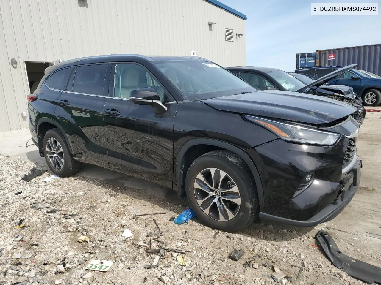 2021 Toyota Highlander Xle VIN: 5TDGZRBHXMS074492 Lot: 72644774