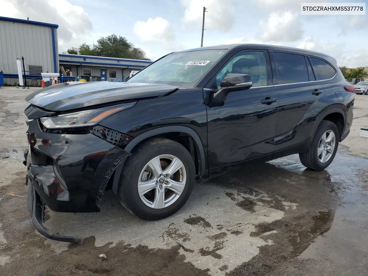 2021 Toyota Highlander L VIN: 5TDCZRAHXMS537778 Lot: 72822424