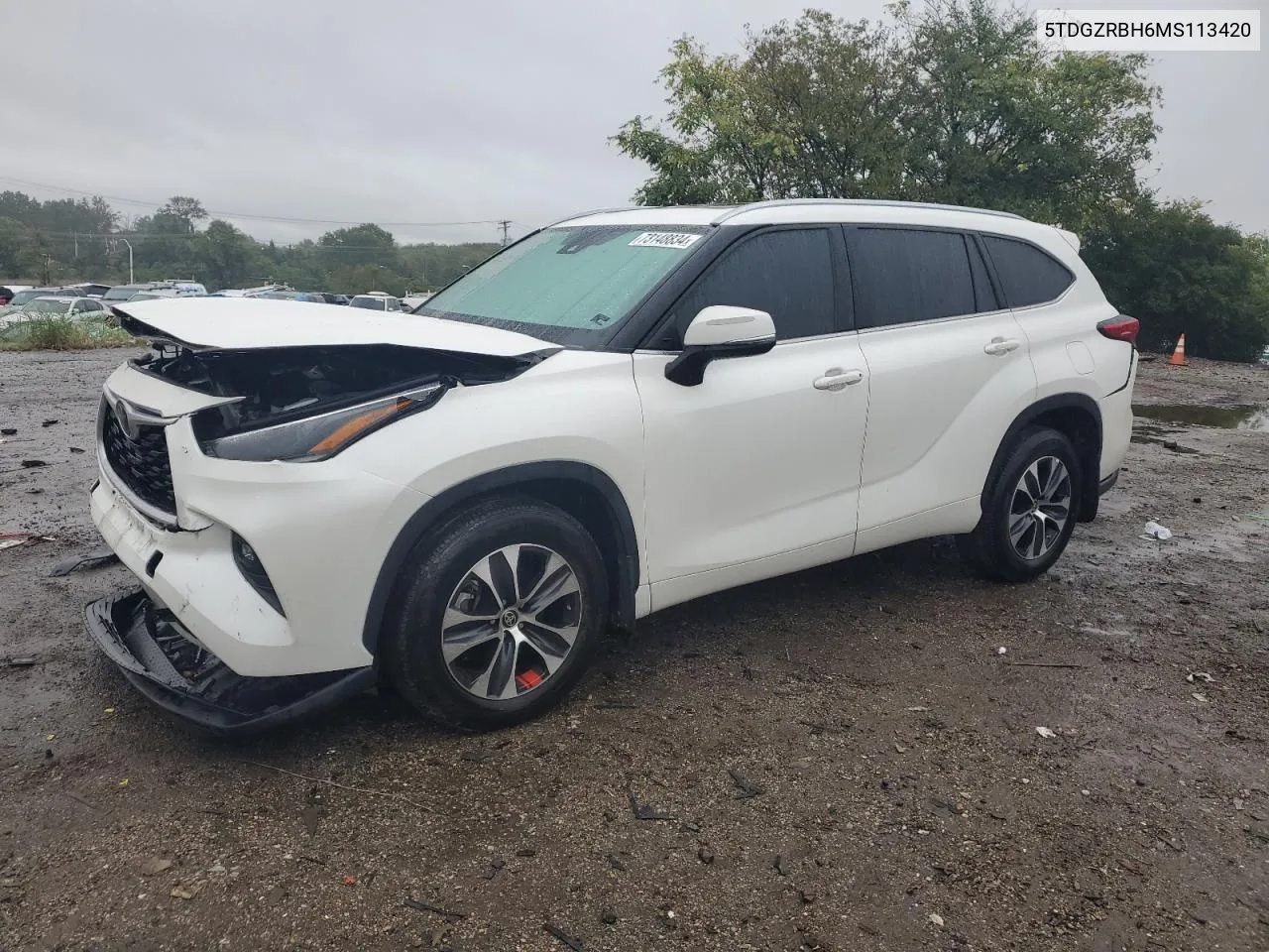 2021 Toyota Highlander Xle VIN: 5TDGZRBH6MS113420 Lot: 73148834