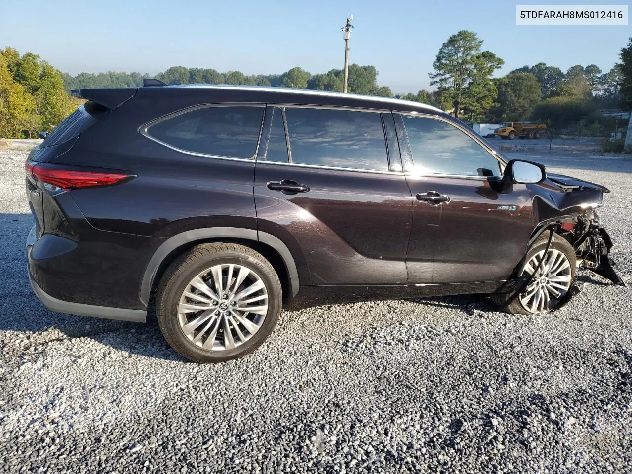 2021 Toyota Highlander Hybrid Platinum VIN: 5TDFARAH8MS012416 Lot: 74213334