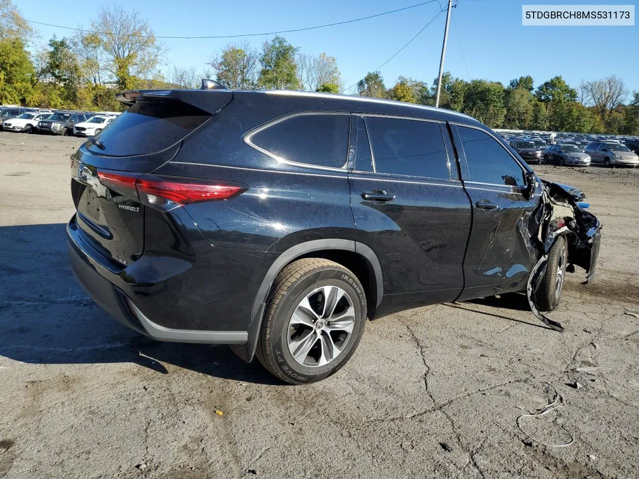 2021 Toyota Highlander Hybrid Xle VIN: 5TDGBRCH8MS531173 Lot: 74919524