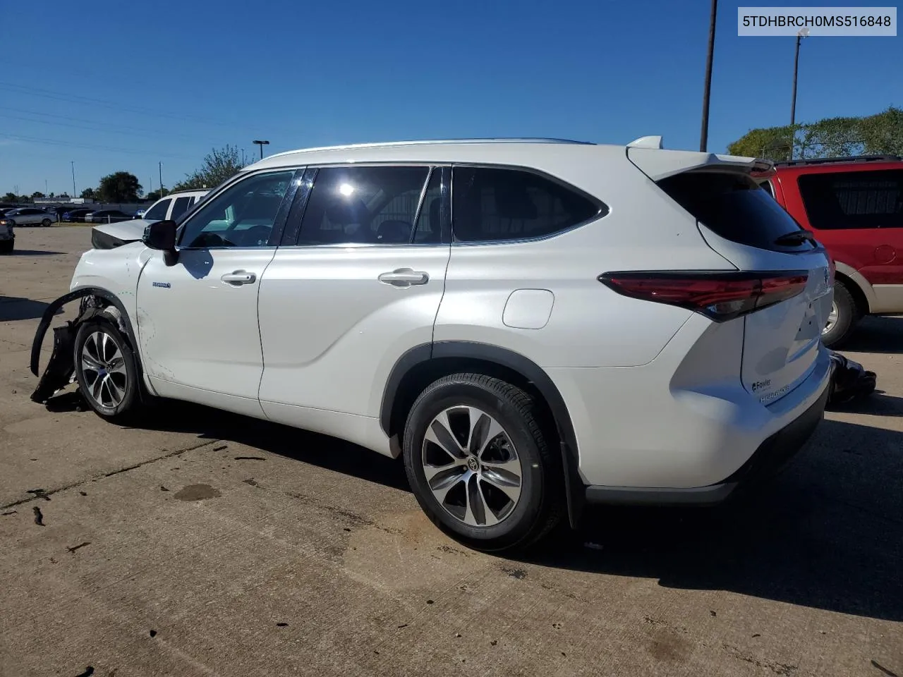 2021 Toyota Highlander Hybrid Xle VIN: 5TDHBRCH0MS516848 Lot: 75715574