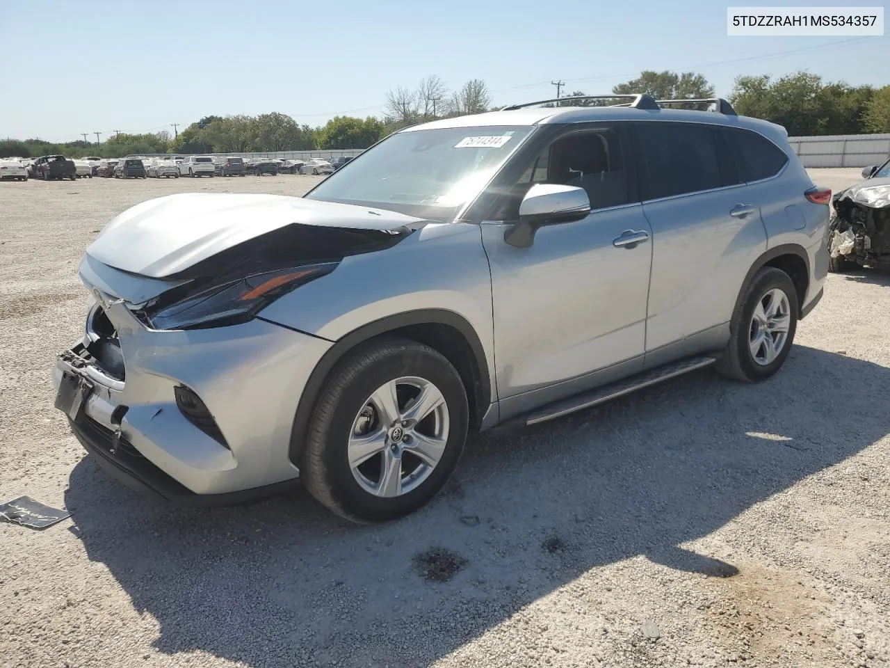 2021 Toyota Highlander L VIN: 5TDZZRAH1MS534357 Lot: 75744344