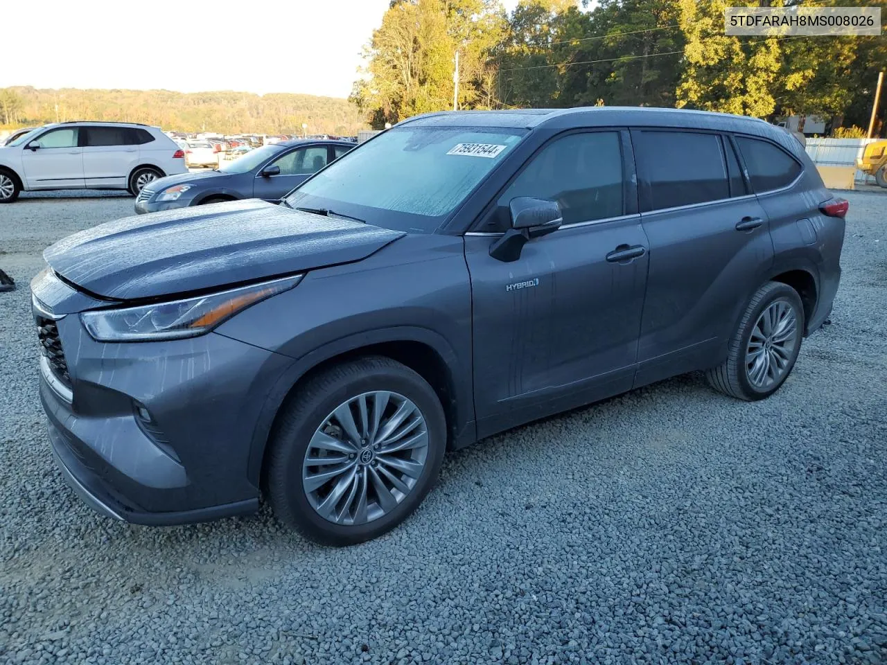 2021 Toyota Highlander Hybrid Platinum VIN: 5TDFARAH8MS008026 Lot: 75931544