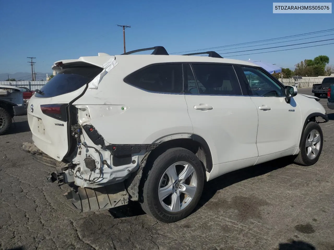 2021 Toyota Highlander Hybrid Le VIN: 5TDZARAH3MS505076 Lot: 77363604