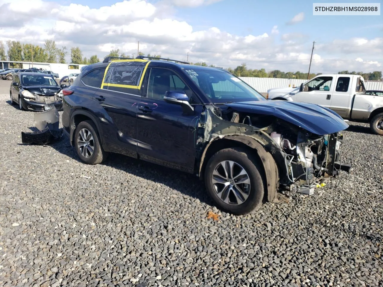 2021 Toyota Highlander Xle VIN: 5TDHZRBH1MS028988 Lot: 77645424