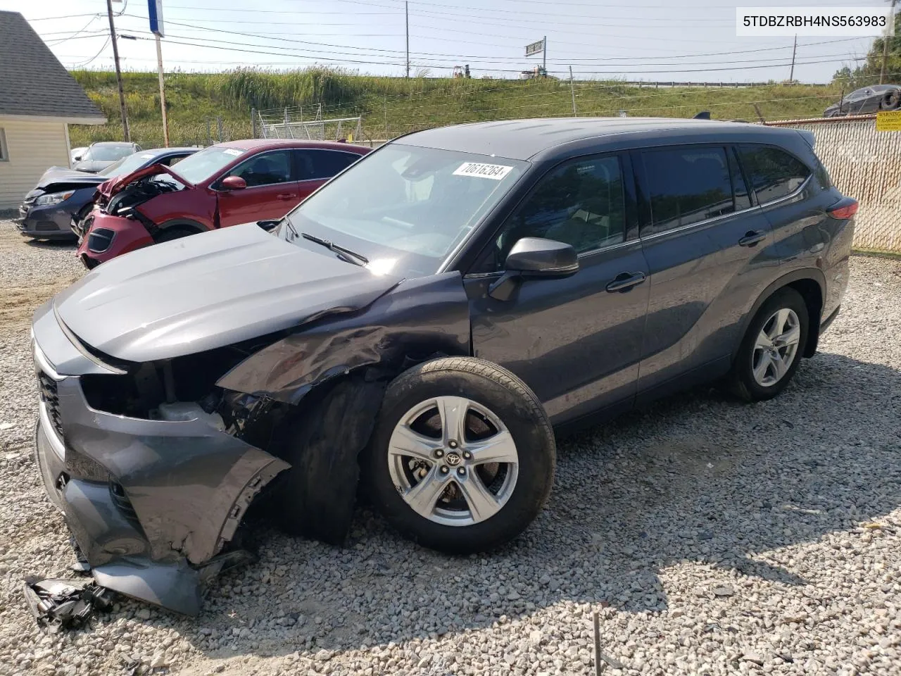 2022 Toyota Highlander L VIN: 5TDBZRBH4NS563983 Lot: 70616264