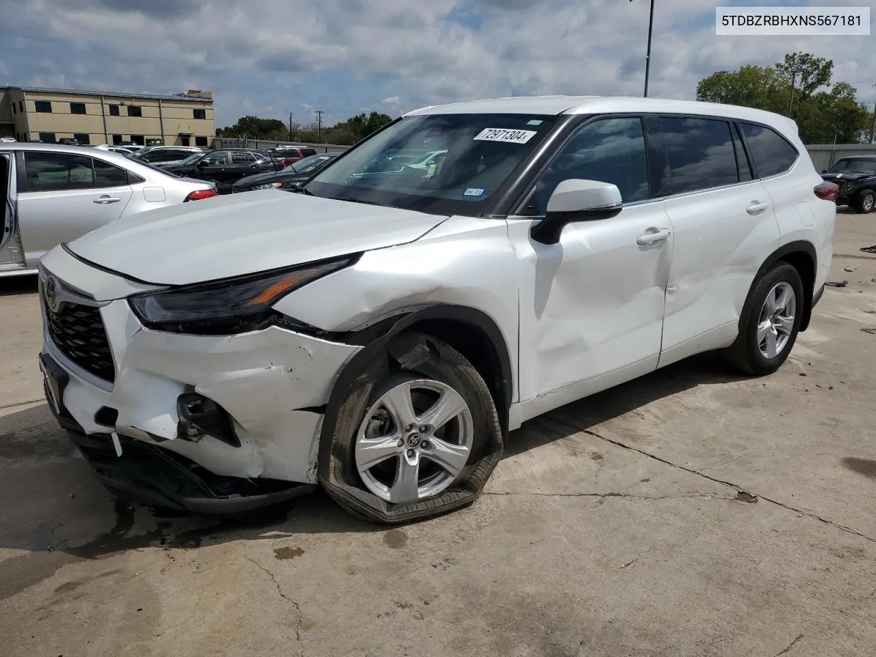 2022 Toyota Highlander L VIN: 5TDBZRBHXNS567181 Lot: 72971304