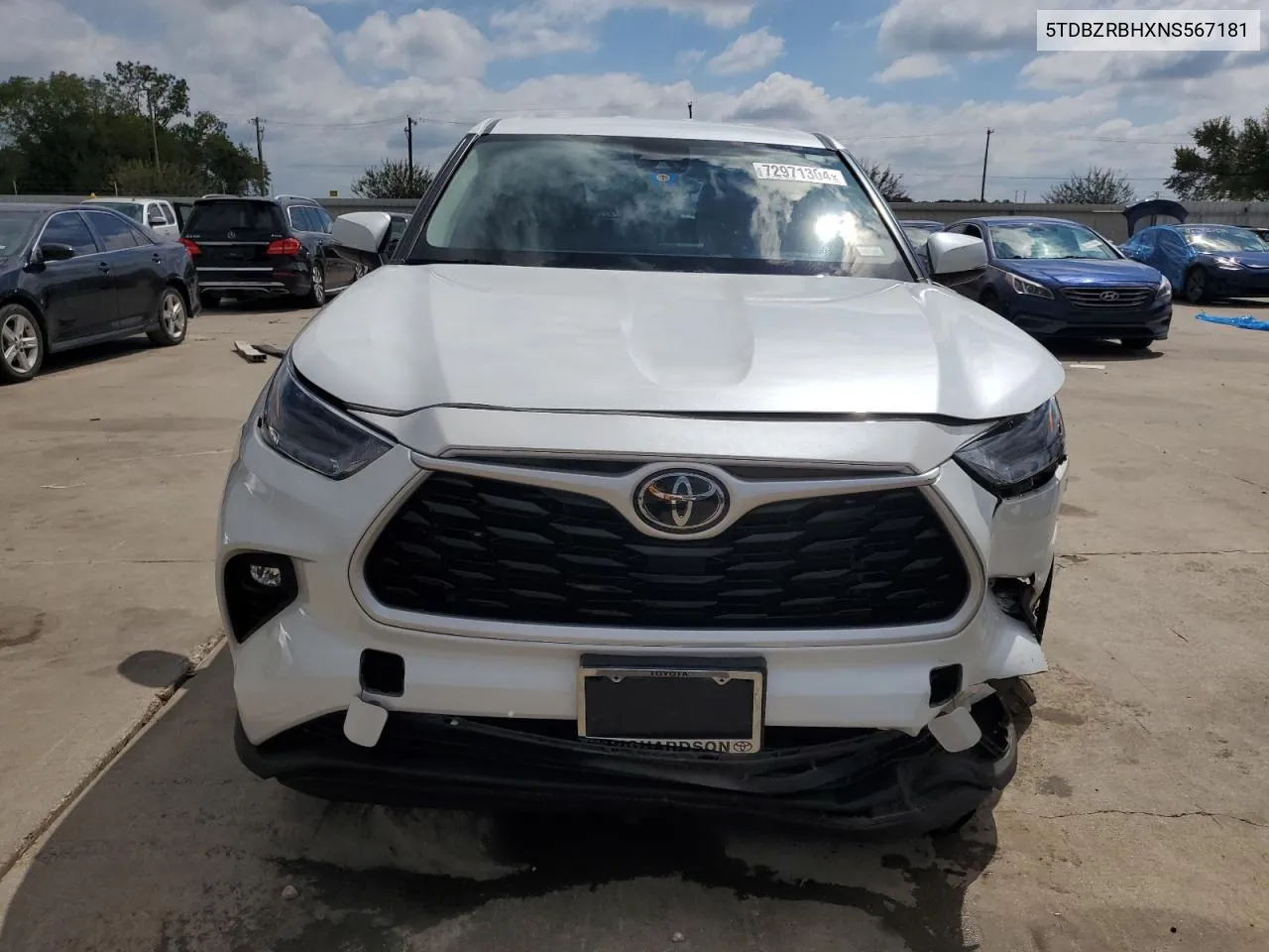 2022 Toyota Highlander L VIN: 5TDBZRBHXNS567181 Lot: 72971304