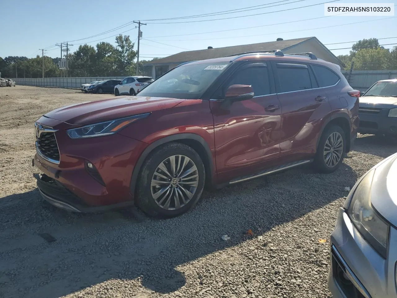 2022 Toyota Highlander Platinum VIN: 5TDFZRAH5NS103220 Lot: 73209784