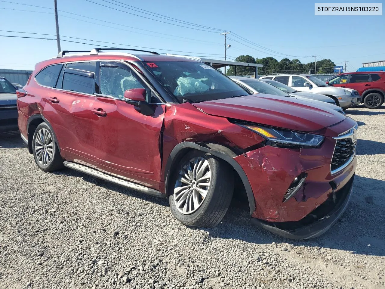 2022 Toyota Highlander Platinum VIN: 5TDFZRAH5NS103220 Lot: 73209784