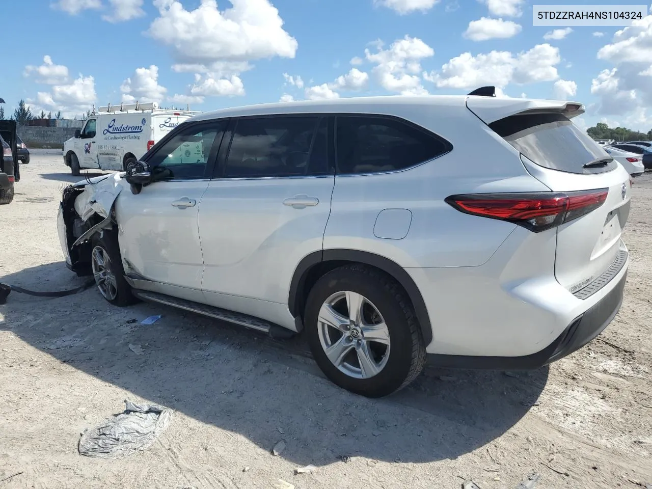 2022 Toyota Highlander L VIN: 5TDZZRAH4NS104324 Lot: 73639004