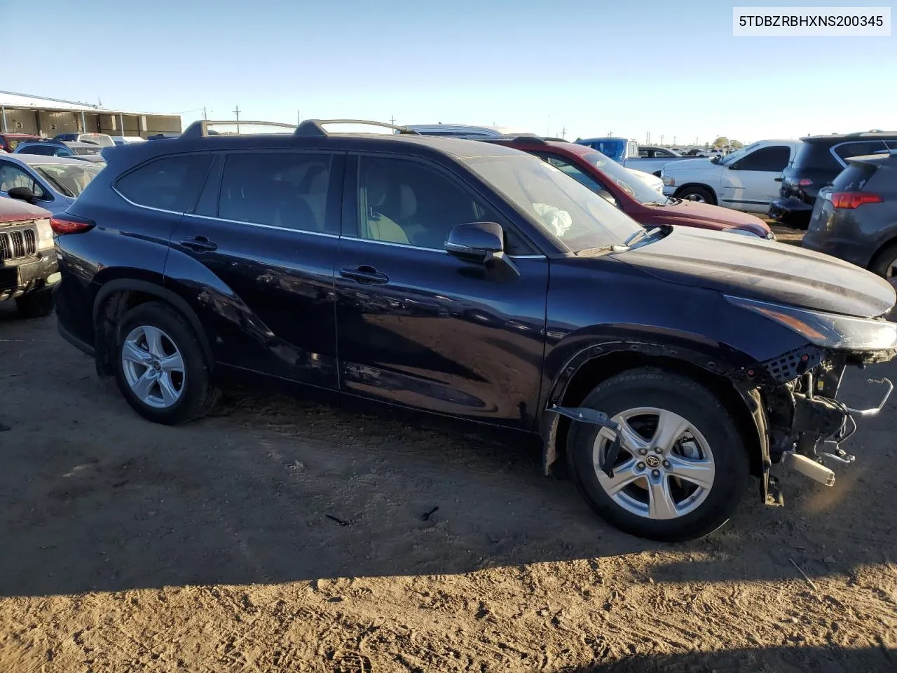 2022 Toyota Highlander L VIN: 5TDBZRBHXNS200345 Lot: 77205274