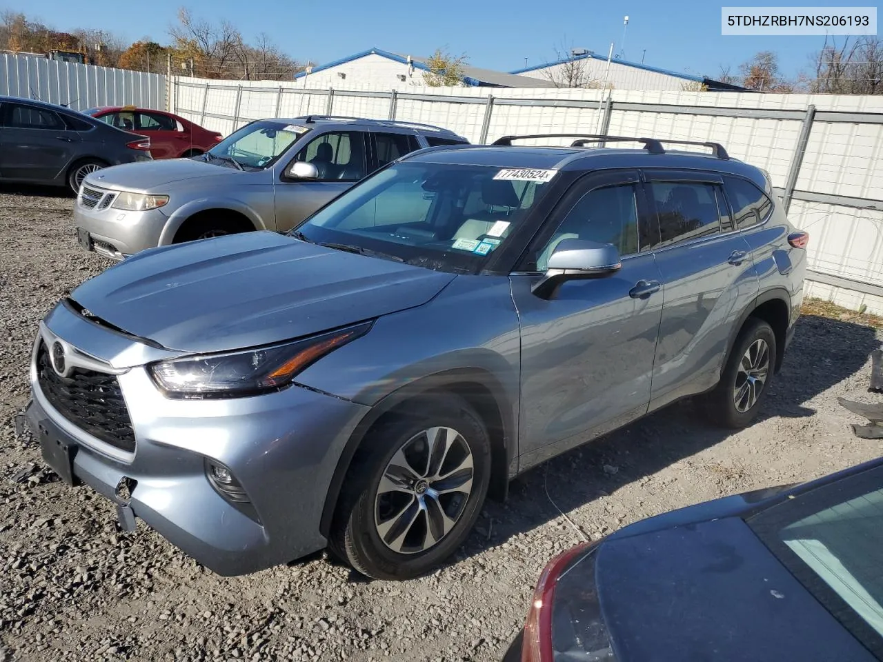 2022 Toyota Highlander Xle VIN: 5TDHZRBH7NS206193 Lot: 77430524