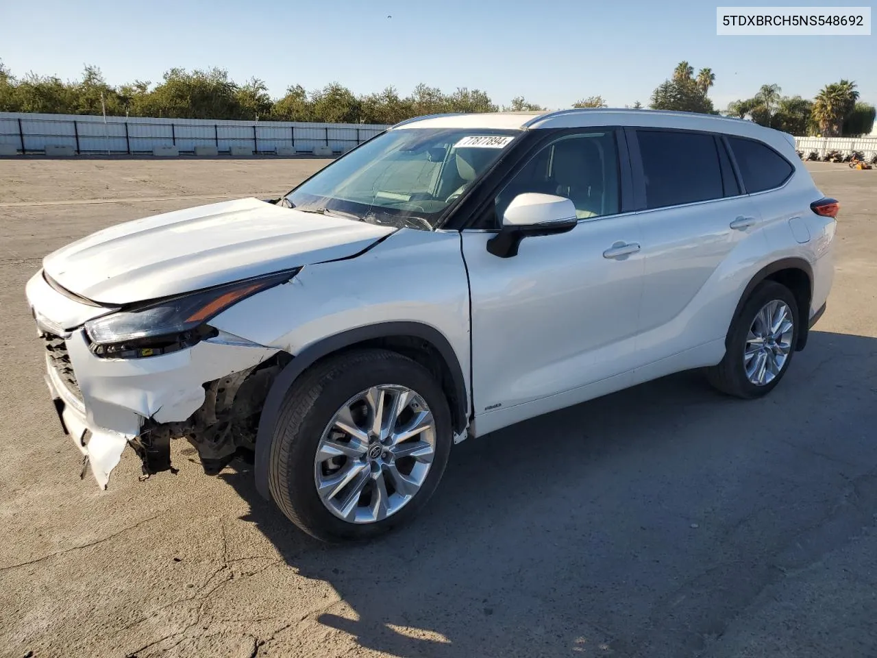 2022 Toyota Highlander Hybrid Limited VIN: 5TDXBRCH5NS548692 Lot: 77877894